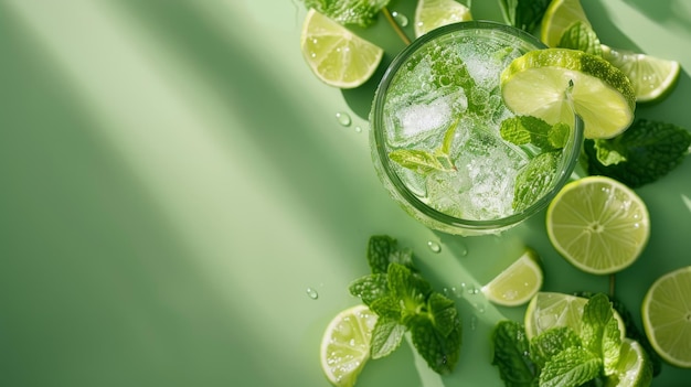 Mojito glacé à la menthe avec des tranches de citron vert