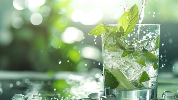 Photo un mojito rafraîchissant avec de la glace et des feuilles de menthe