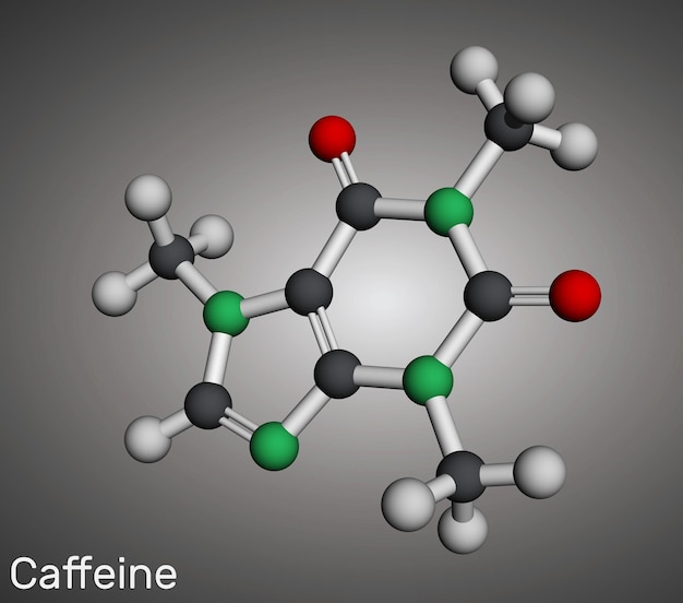 Molécule de caféine Modèle moléculaire rendu en 3D