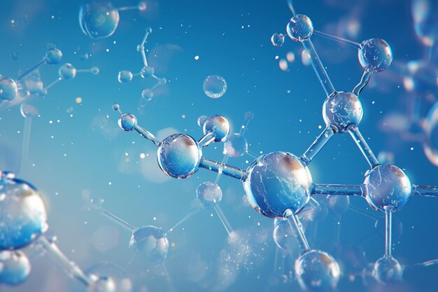 Une molécule chimique représentée en 3D sur un fond bleu vibrant