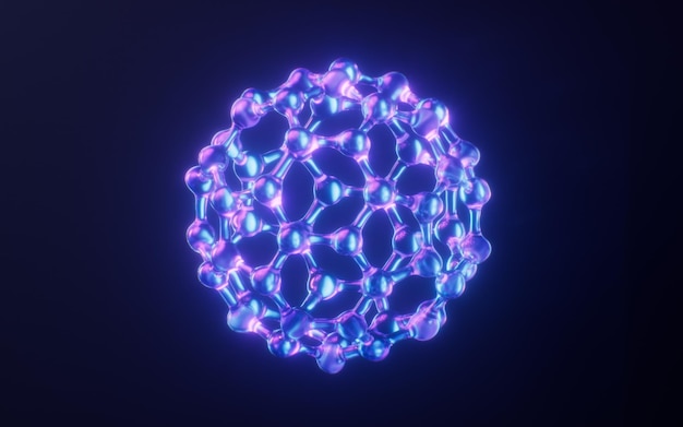 Molécule avec effet de lumière néon sombre rendu en 3D