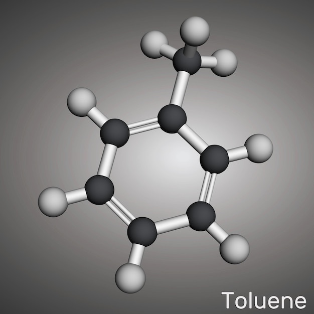 Photo molécule de toluène toluol c7h8 méthylbenzène hydrocarbure aromatique modèle moléculaire rendu 3d