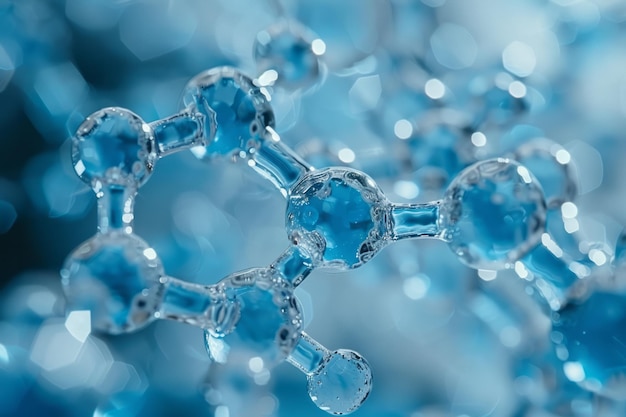 Molécules d'acide hyaluronique dans une vue macro détaillée montrant leur arrangement complexe