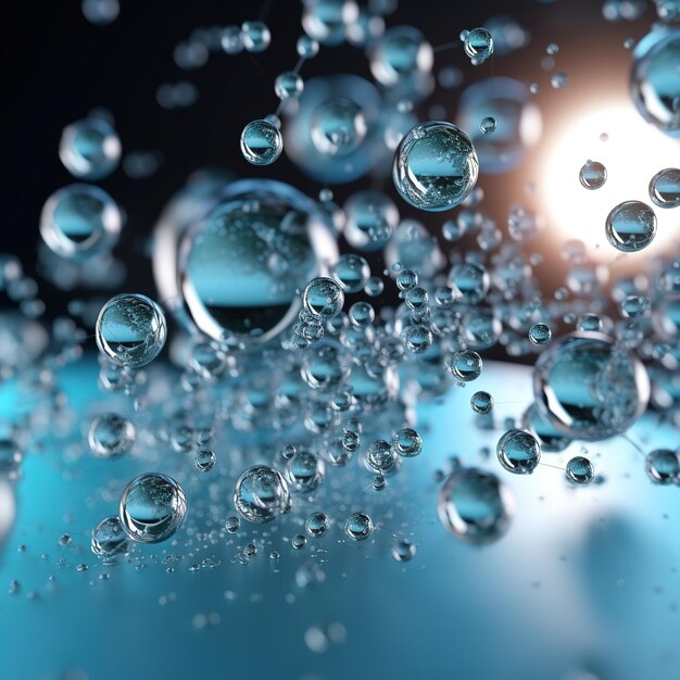 molécules et atomes de bulles d'eau transparentes