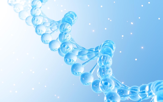 Molécules flottantes et ADN dans le concept de biologie et de médecine cosmétique de fond bleu rendu 3d