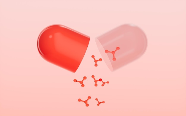 Molécules tombées du rendu 3d de la capsule