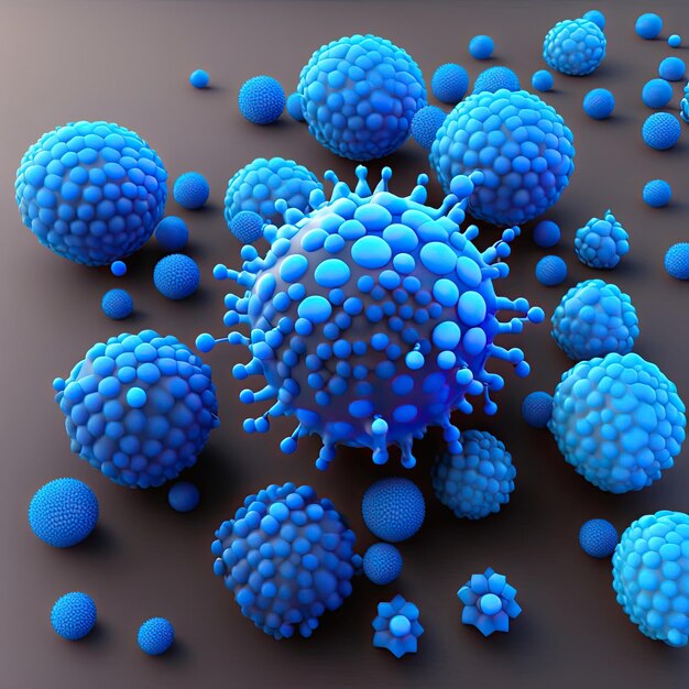 Molécules de virus bleu 3D