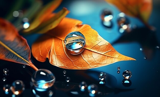 Photo un moment de beauté naturelle capturé sur une feuille et une goutte d'eau