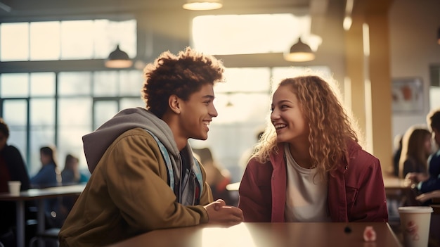 Un moment candide de deux amis regardant directement l'objectif dans un environnement scolaire vibrant