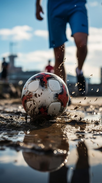 Moment crucial pied sur le ballon sur la ligne médiane, prêt pour une action stratégique Vertical Mobile Wallpaper