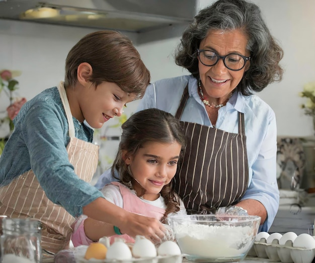 Photo un moment de cuisson joyeux avec grand-mère