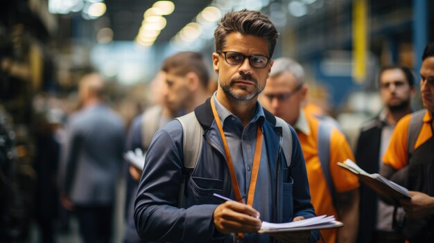 Un moment décrivant les avis des investisseurs prenant des notes lors de la visite de l'usine