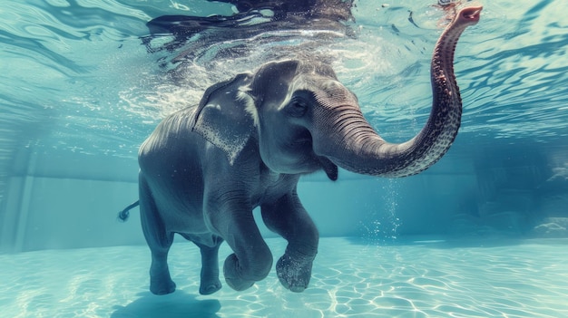 Moment drôle capturé un éléphant dans la piscine fait une plongée profonde