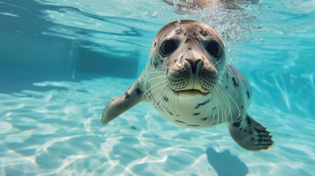 Moment drôle capturé le phoque dans la piscine fait une plongée profonde