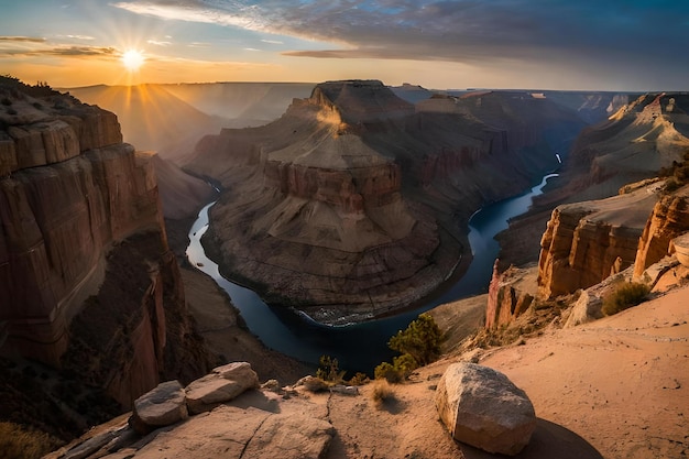 Le moment du coucher du soleil It039s Horseshoe Bend Grand Canyon Cactus surplombant le parc national