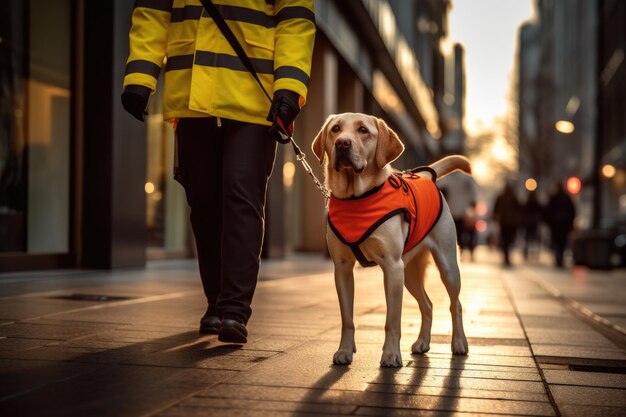 Photo un moment émouvant entre un chien-guide et un aveugle