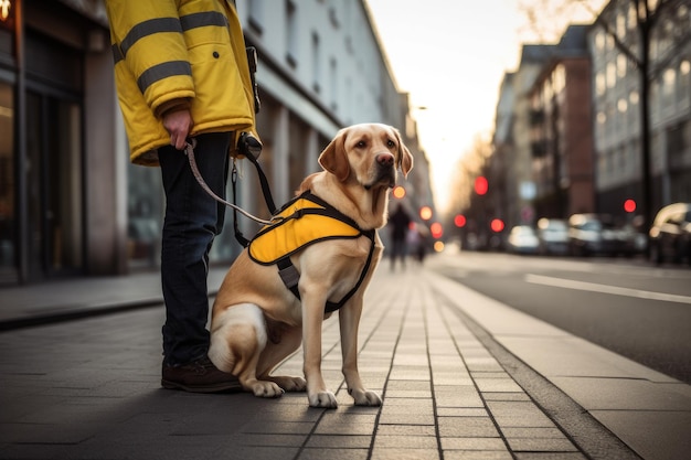 Photo un moment émouvant entre un chien-guide et un aveugle