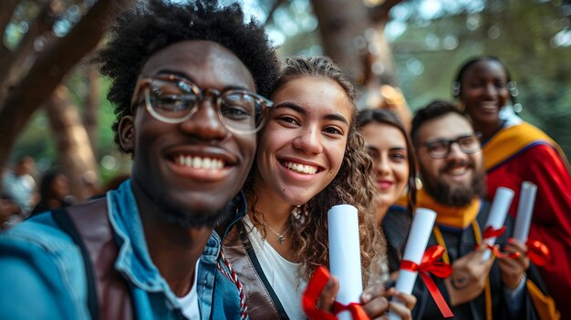 Photo moment de fierté d'obtention du diplôme célébration des réalisations académiques avec la famille et les amis à grad