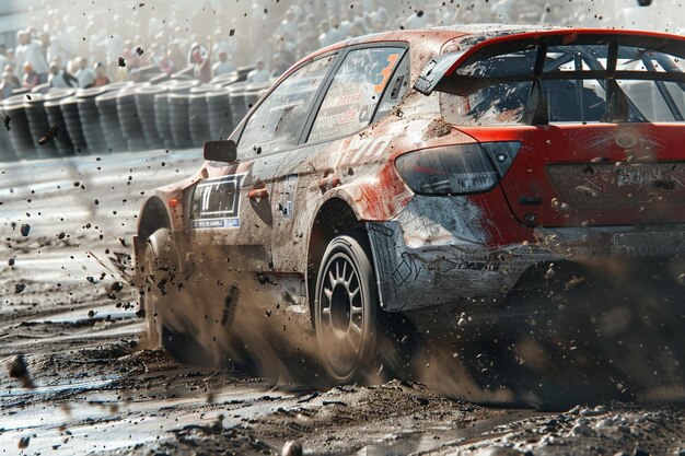 Photo un moment intense capturé alors qu'une voiture de rallycross glisse