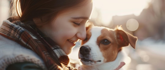 Photo un moment de joie quand une jeune fille murmure à son chien bien-aimé