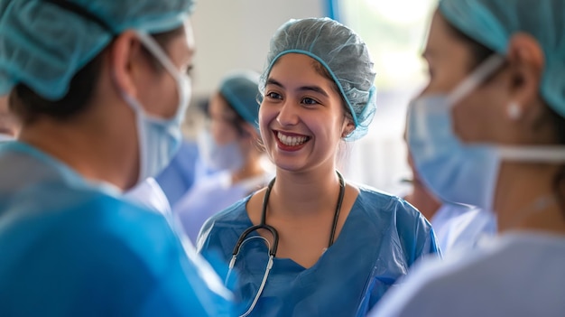 Moment joyeux d'un accouchement réussi avec la participation des sages-femmes du personnel médical