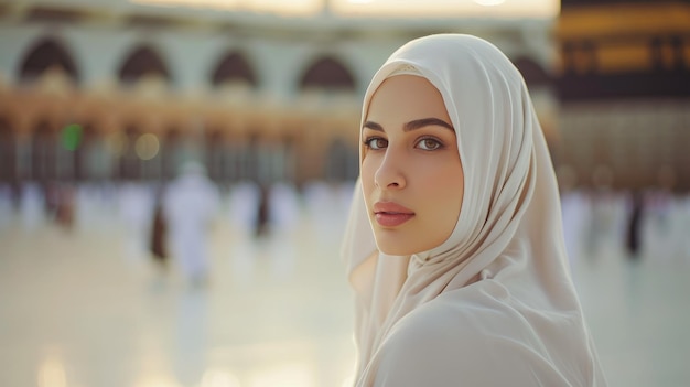 Le moment majestueux de la femme en blanc à la Ka'ba