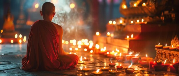 Un moment de méditation Une personne engloutie par la lumière d'une bougie