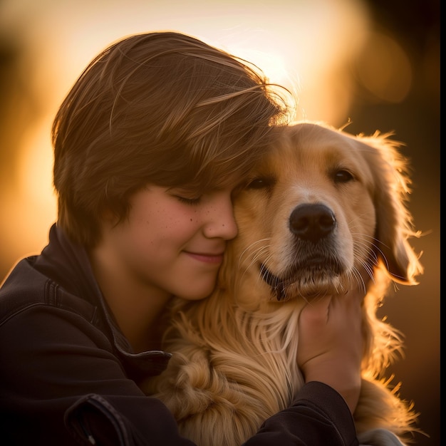 Photo le moment partagé entre le membre de la famille et son animal de compagnie bien-aimé