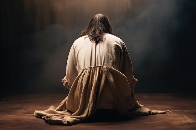 Moment sacré Une photo professionnelle profonde représentant un homme agenouillé aux pieds de Jésus