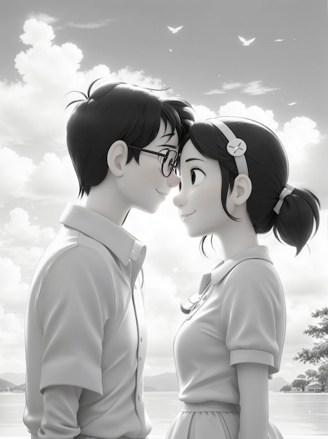 Photo un moment de tendresse entre nobita et shizuka