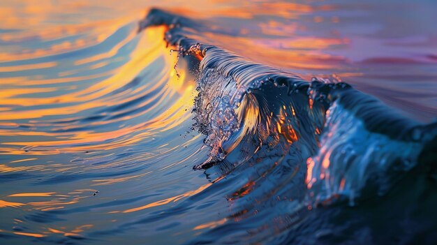 Photo le moment tranquille d'une seule vague qui se courbe gracieusement sur le point de se briser avec le soleil se reflétant sur sa crête créant un spectre de couleurs dans l'eau