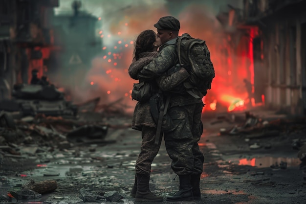 Des moments d'amour durable, de tendresse et d'un dévouement inébranlable dans l'étreinte du cœur d'un soldat.