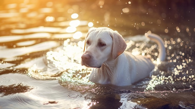 Photo moments captivants un magnifique labrador blanc plonge en jouant dans l'eau dans un film fascinant