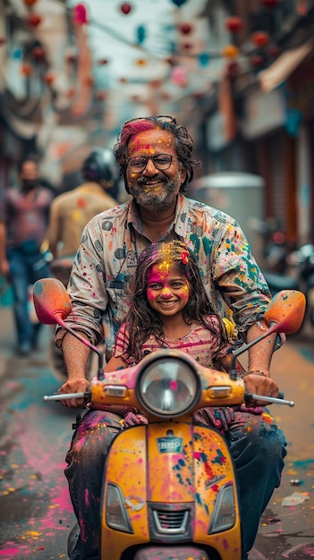 Moments Holi Le lien père-fille dans les rues de Delhi