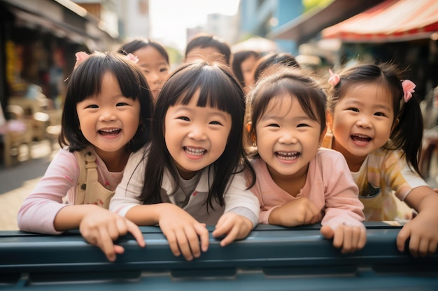 Des moments de joie Enfants asiatiques Fille et amie Sourire Rire