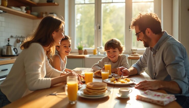 Des moments nourrissants en famille, des petits déjeuners sains ensemble pour l'amour et la connexion à la maison