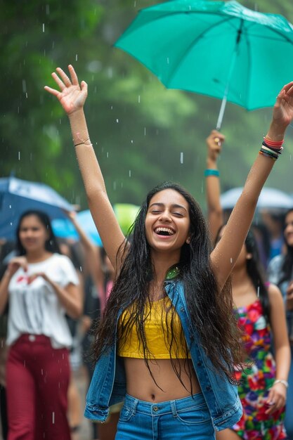 Photo des moments sincères de femmes célébrant la fête de la femme sous la pluie