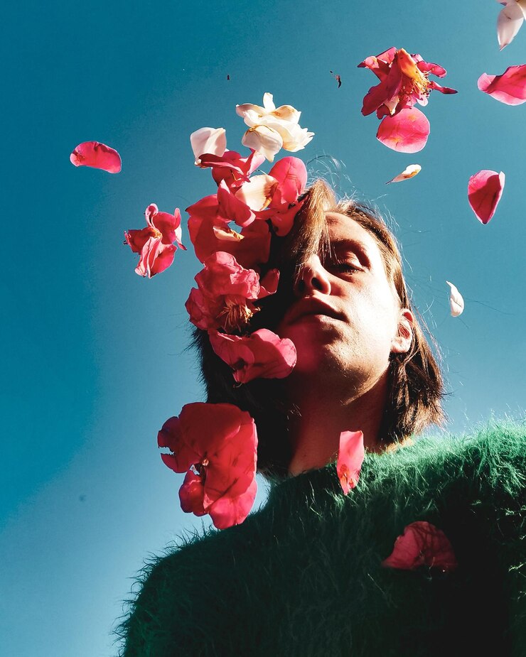 Photo mon portrait avec des fleurs