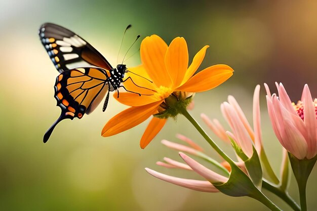 Photo a monarch butterfly on a flower with the background of the photo