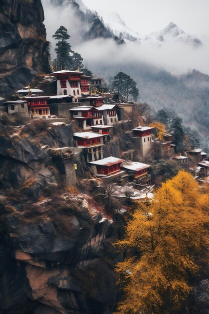 Photo le monastère de lochawa la khang de kalpa en saison hivernale