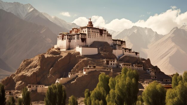 Le monastère Namgyal Tsemo est situé à l'arrière-plan du Leh PalacelehIndia