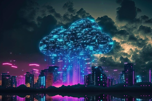 Monde cyberpunk technologies numériques mondiales réseaux de villes intelligentes IA générative en ligne