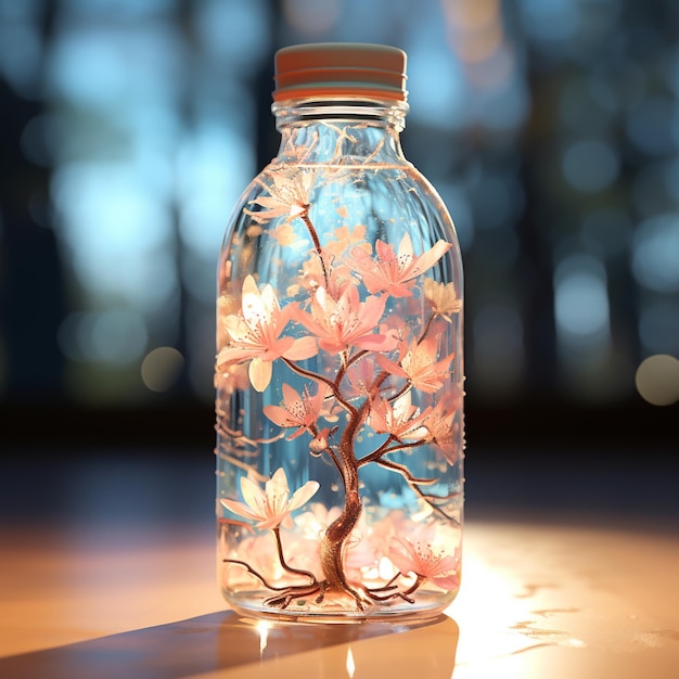 Le monde enchanteur à l'intérieur de la bouteille transparente