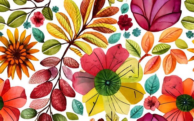 Le monde enchanteur des motifs d'aquarelle PNG motifs floraux d'acarelle sans couture fond blanc motifs sans coutures de fleurs avec des branches florales abstraites avec des feuilles