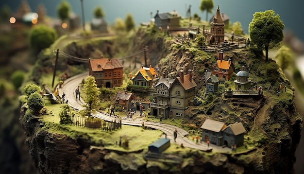 Monde fantastique miniature à l'intérieur d'une photo Tiltshift 50 mm