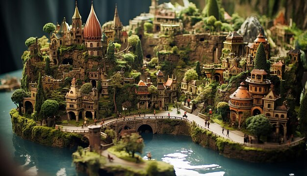 Monde fantastique miniature à l'intérieur d'une photo Tiltshift 50 mm