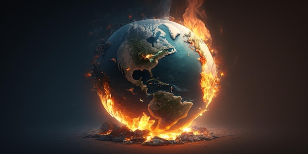 Monde en feu concept de préservation de l'environnement des catastrophes météorologiques extrêmes