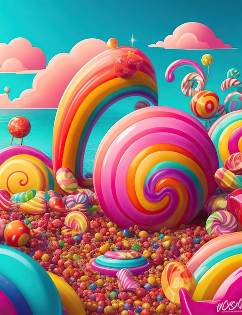 Un monde imaginaire coloré de bonbons à l'arrière-plan