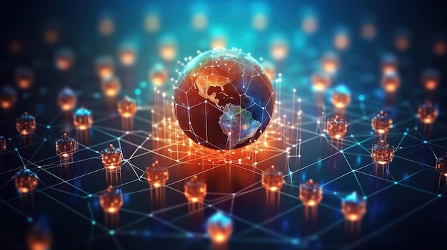 Le monde mondial Wide Web et les télécommunications sur terre blockchain de crypto-monnaie et l'Internet des objetsTechnologies innovantes futuristes AI générative