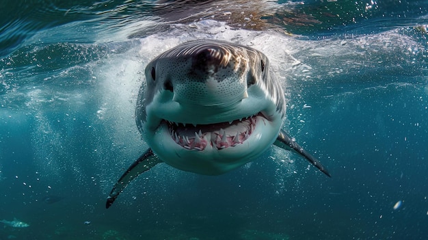 Monde sous-marin d'une beauté menaçante avec le prédateur de requin, un aperçu captivant du royaume féroce, puissant et mystérieux de la vie marine où le danger et l'élégance coexistent.